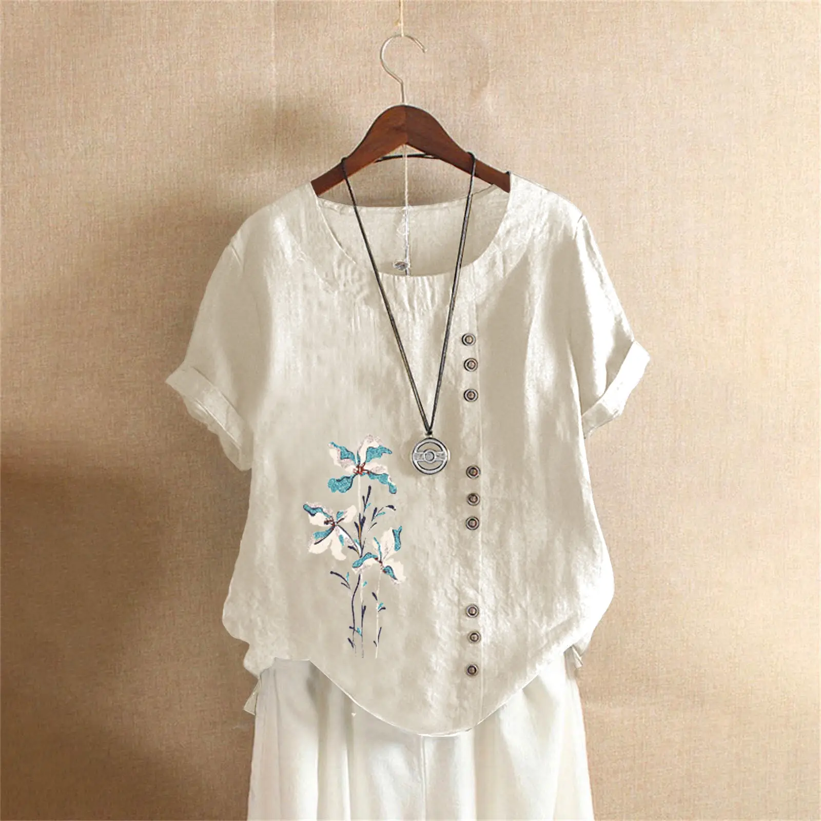 Women Yellow Floral Button Pullover T-Shirt 2025 - Image 15