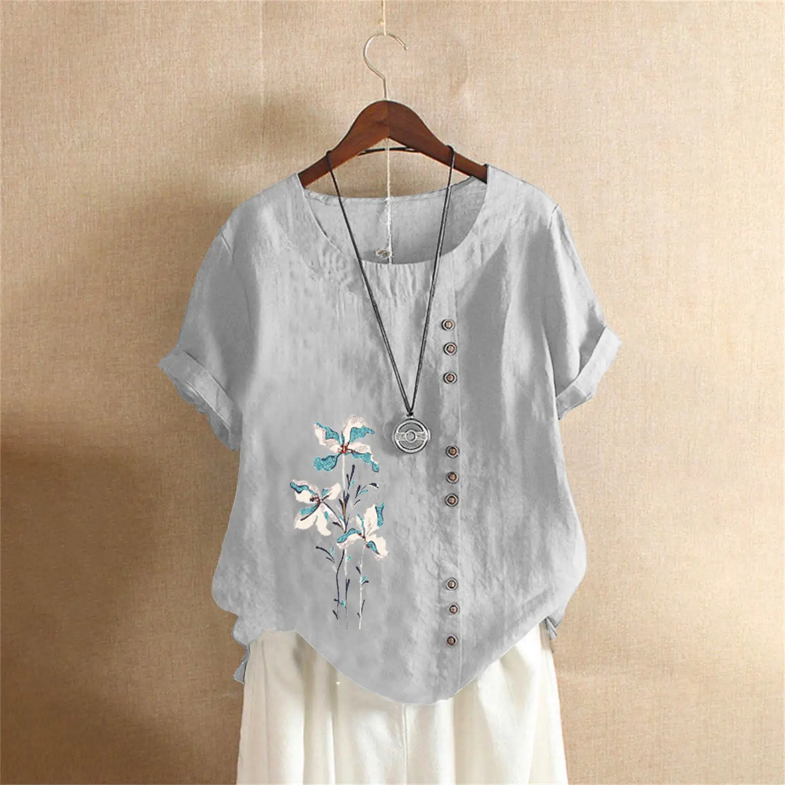 Women Yellow Floral Button Pullover T-Shirt 2025 - Image 16