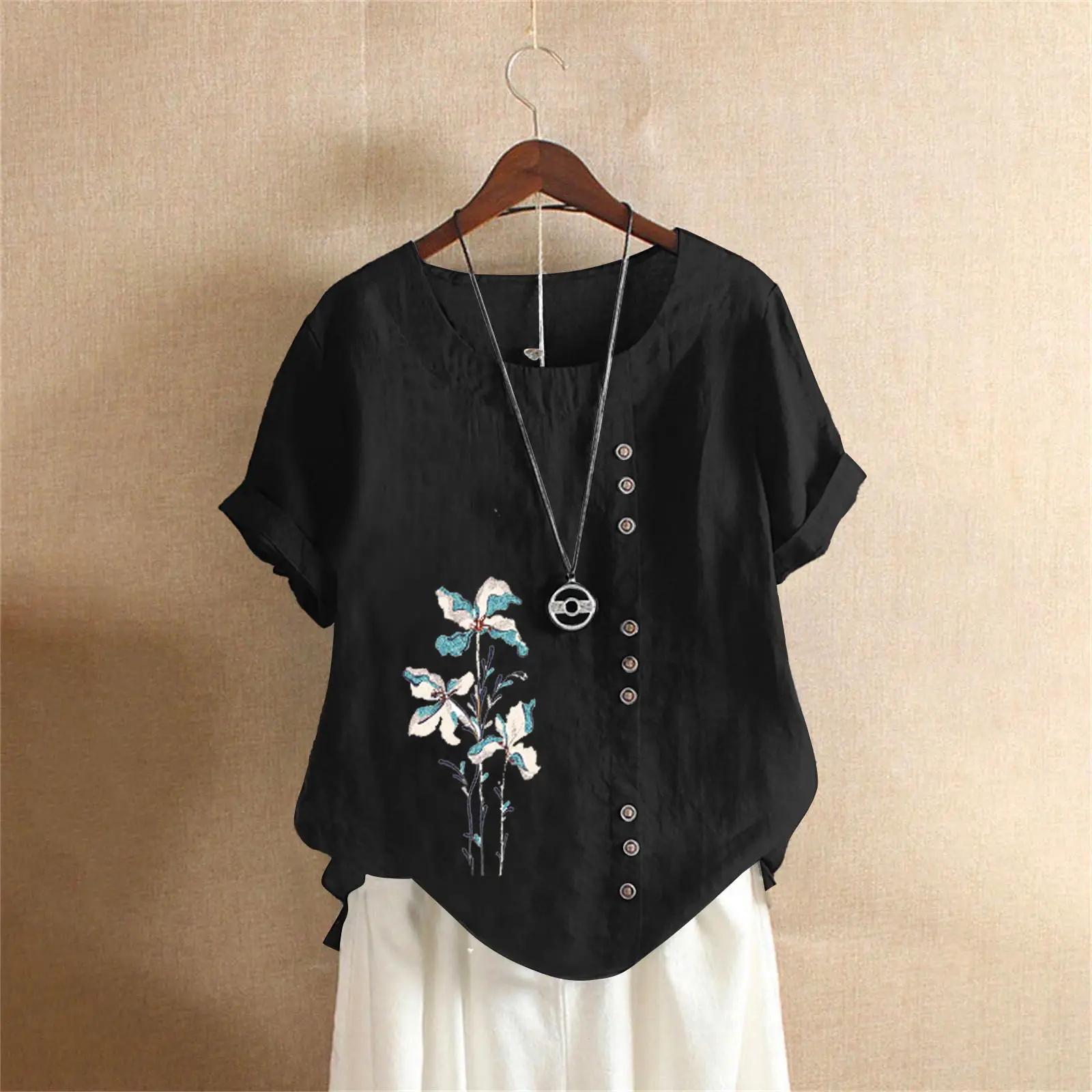 Women Yellow Floral Button Pullover T-Shirt 2025 - Image 17