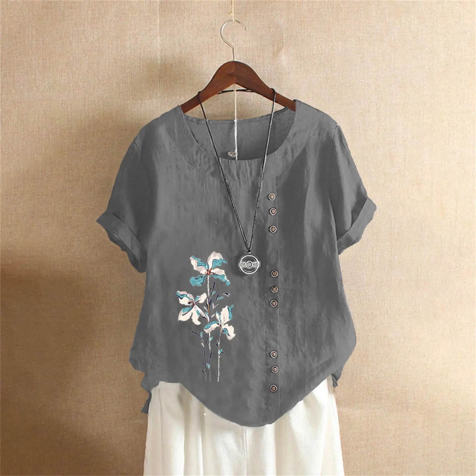 Women Yellow Floral Button Pullover T-Shirt 2025 - Image 18