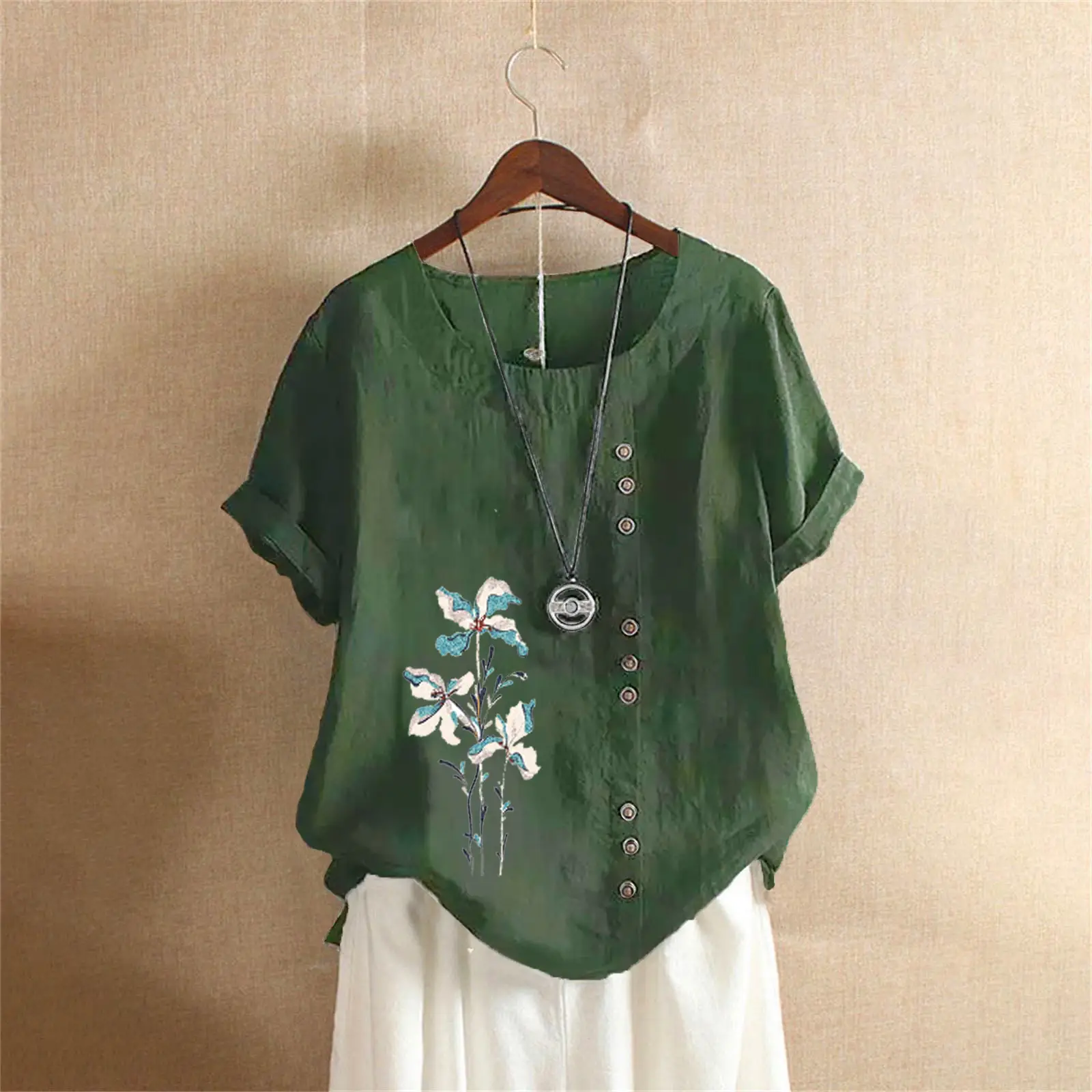 Women Yellow Floral Button Pullover T-Shirt 2025 - Image 2