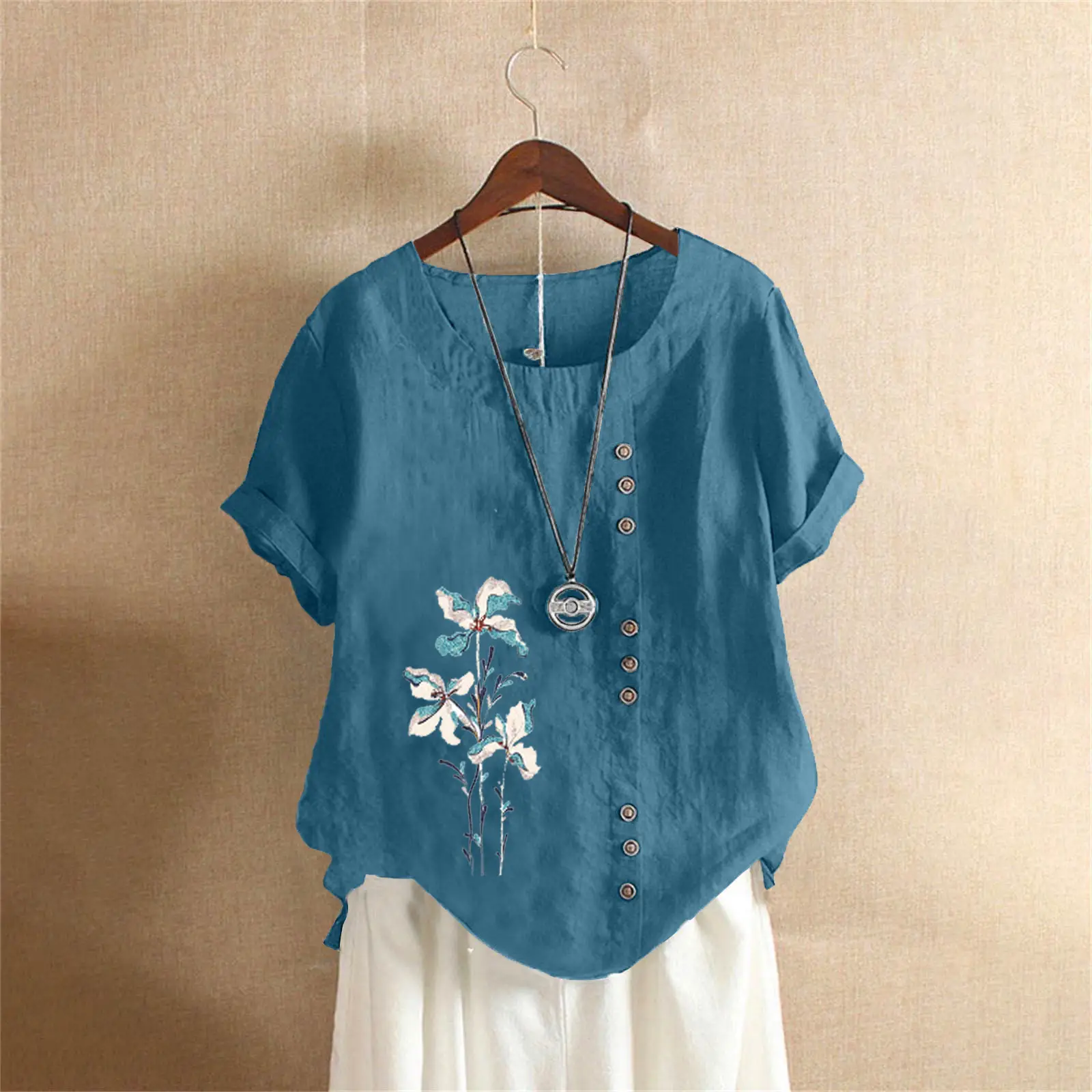Women Yellow Floral Button Pullover T-Shirt 2025 - Image 4