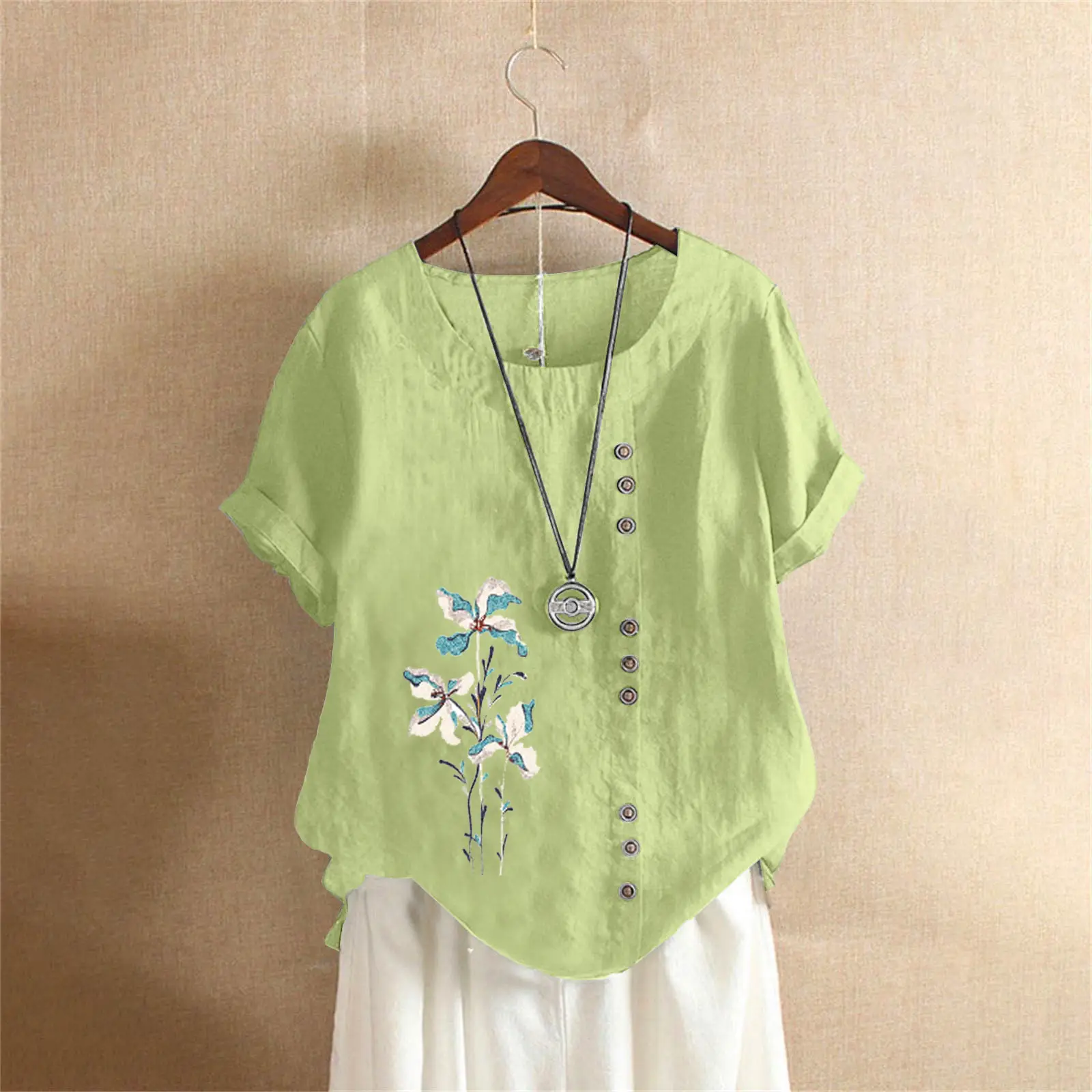 Women Yellow Floral Button Pullover T-Shirt 2025 - Image 5