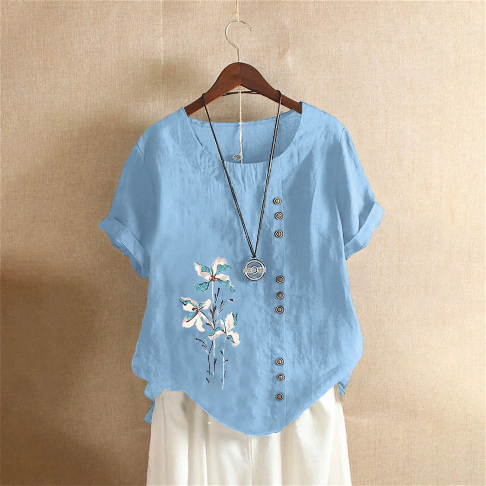 Women Yellow Floral Button Pullover T-Shirt 2025 - Image 6