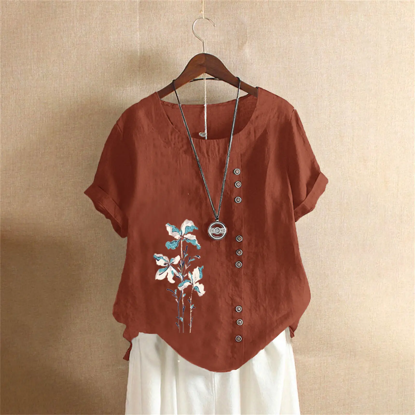 Women Yellow Floral Button Pullover T-Shirt 2025 - Image 7
