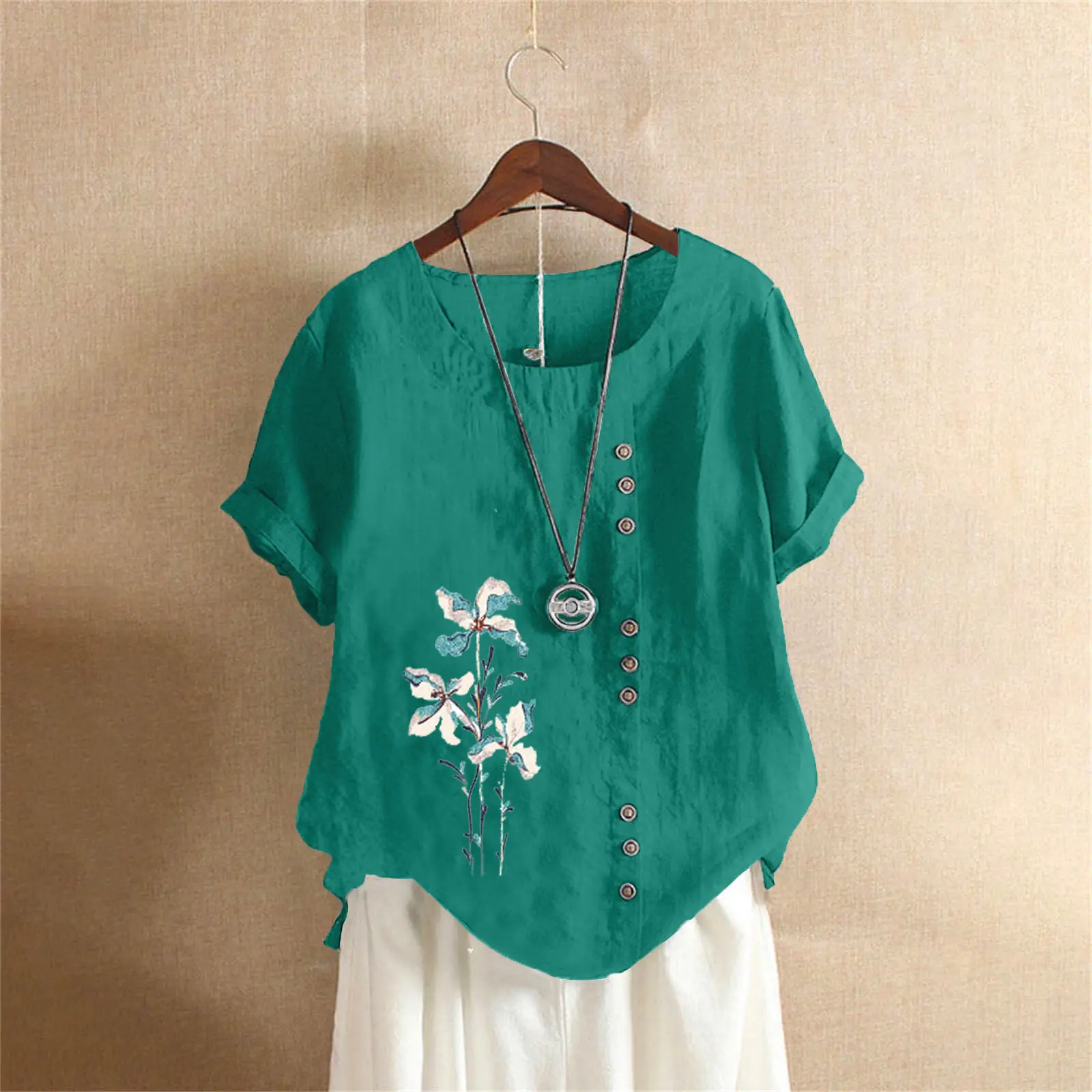 Women Yellow Floral Button Pullover T-Shirt 2025 - Image 8