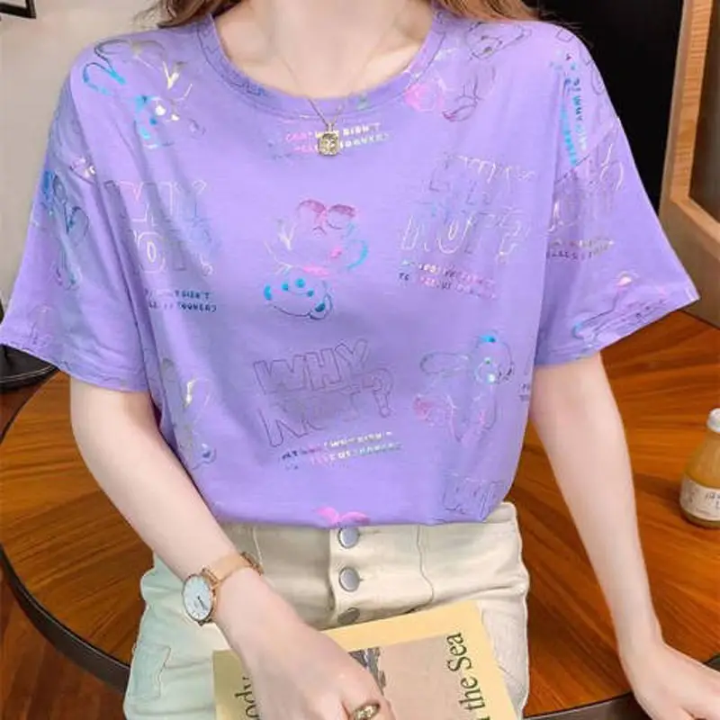 2022 Korean Style Orange T-Shirt Women Loose Cotton Summer Top - Image 3