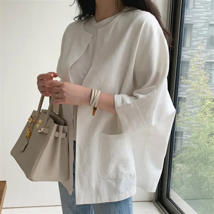 Women Loose White Cotton Linen Top 2023 Summer - Image 2