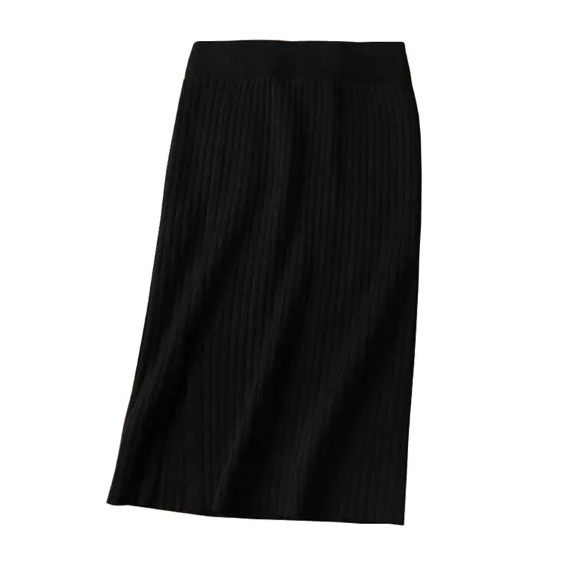 Black Knitted Wool Mid-Length Skirt for Girls