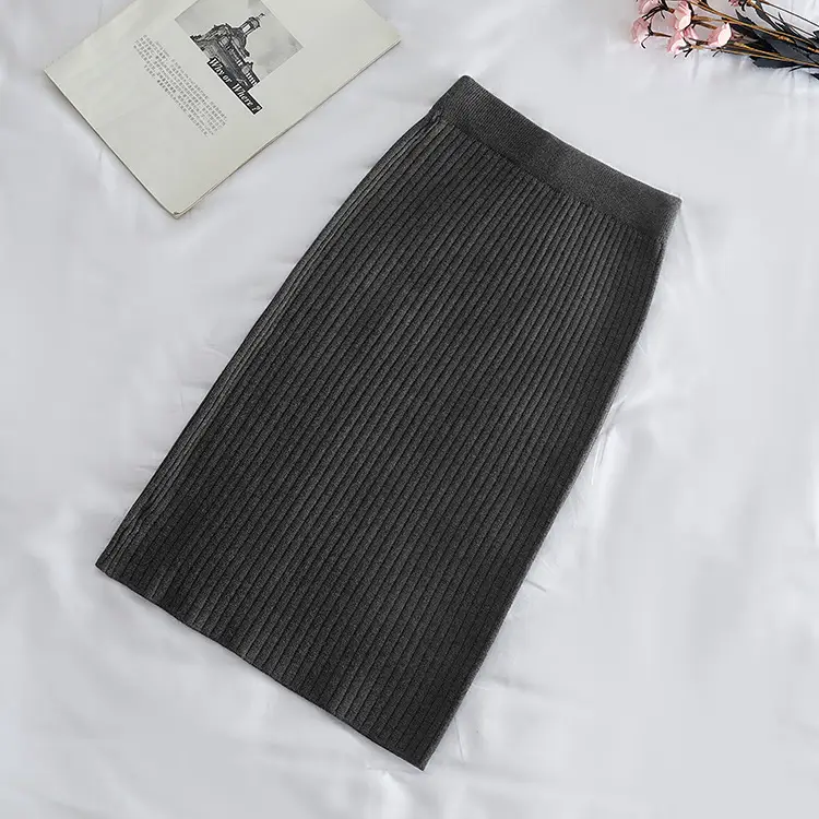 Black Knitted Wool Mid-Length Skirt for Girls