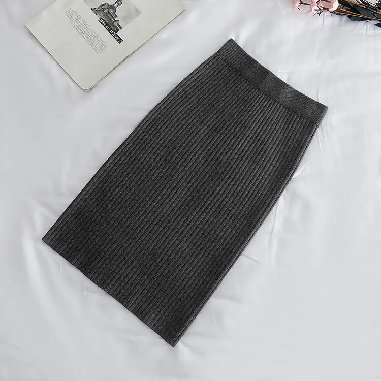Black Knitted Wool Mid-Length Skirt for Girls