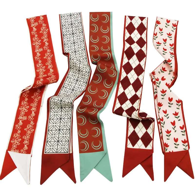 Long All-match Silk Scarf with Tie Hair Belt Bow Letter Floral Ribbon - Image 30