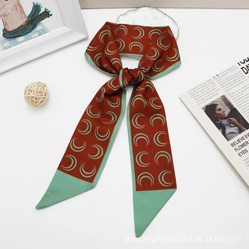 Long All-match Silk Scarf with Tie Hair Belt Bow Letter Floral Ribbon - Image 3