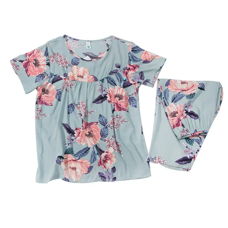 Mother's Cotton Silk Floral Short Sleeve Suit Plus Size