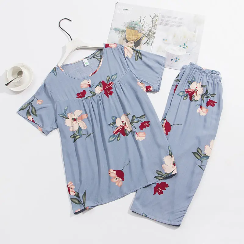 Mother's Cotton Silk Floral Short Sleeve Suit Plus Size