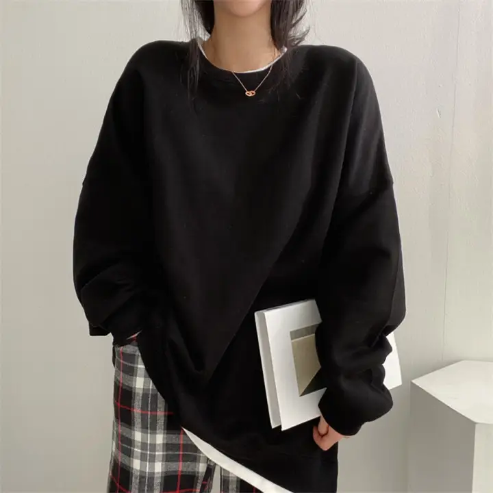 Women Cotton Korean Style Sweatshirt Set Olive Green Plus Size - Image 4