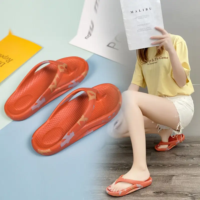 Pink Korean Style Women's Flip Flops Soft Bottom Beach Wear