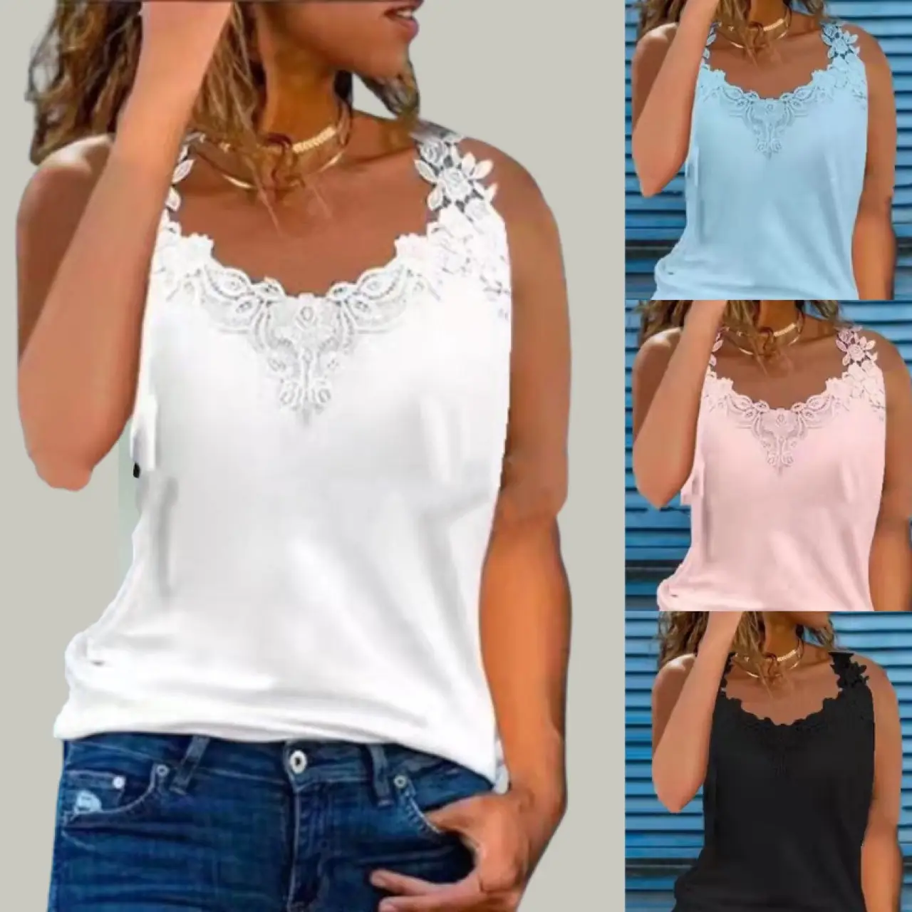 Black Lace Sleeveless Top for Women Plus Size — feature 2