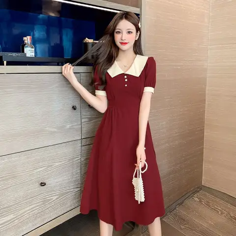 Black Belted French Retro Dress for Women - Image 6