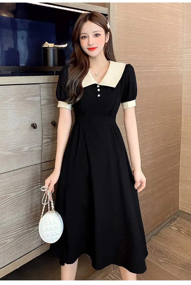 Black Belted French Retro Dress for Women — feature 1