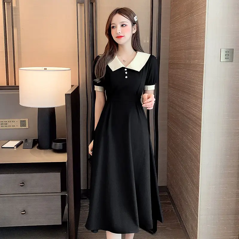 Black Belted French Retro Dress for Women — feature 10