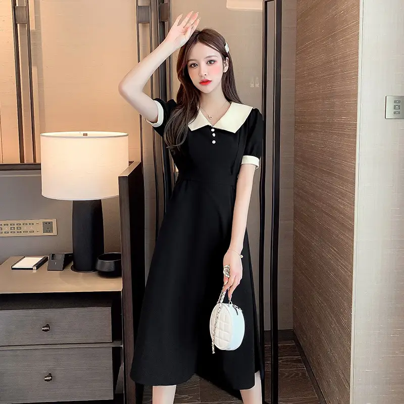 Black Belted French Retro Dress for Women — feature 11