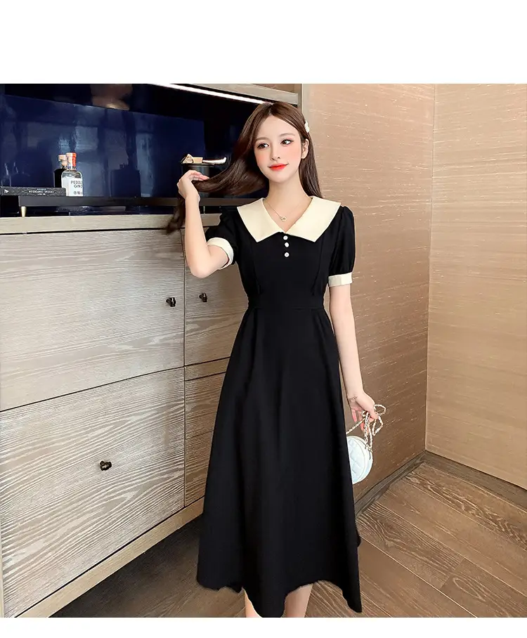 Black Belted French Retro Dress for Women — feature 14