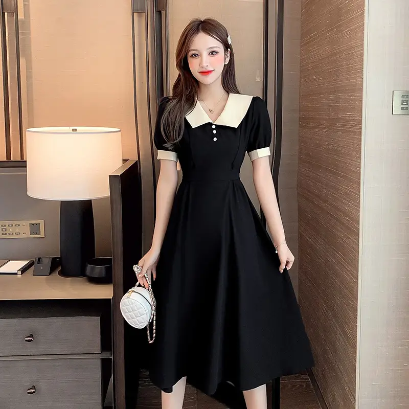 Black Belted French Retro Dress for Women — feature 18