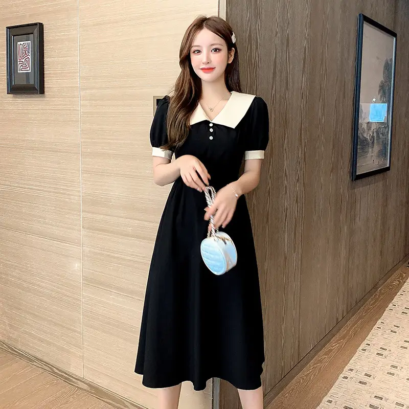 Black Belted French Retro Dress for Women — feature 2