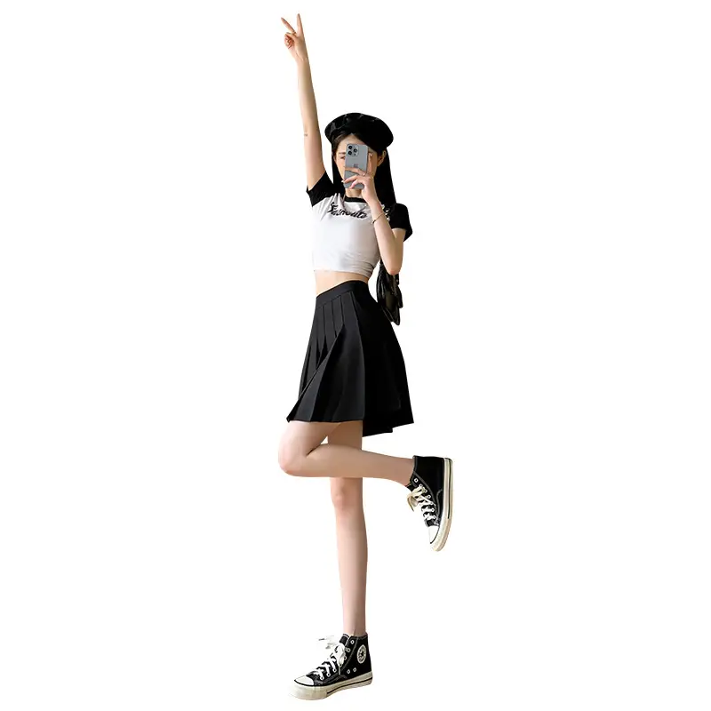 Black Pleated Skirt with Flap Pocket High Waist Summer Dress - Image 10