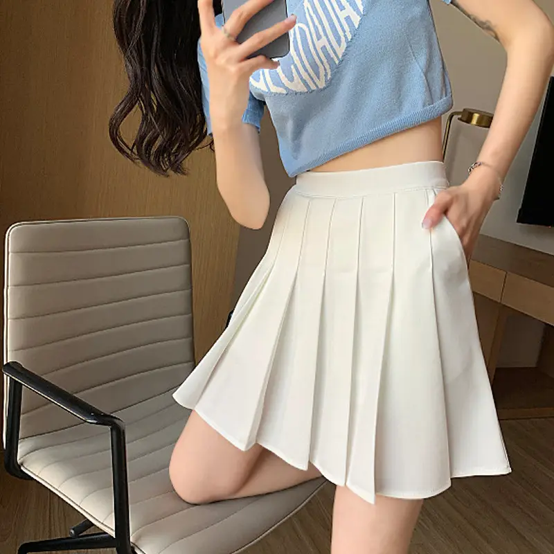 Black Pleated Skirt with Flap Pocket High Waist Summer Dress - Image 3