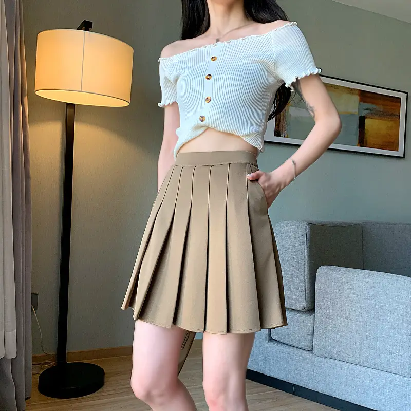 Black Pleated Skirt with Flap Pocket High Waist Summer Dress - Image 4