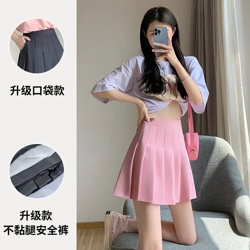 Black Pleated Skirt with Flap Pocket High Waist Summer Dress - Image 5