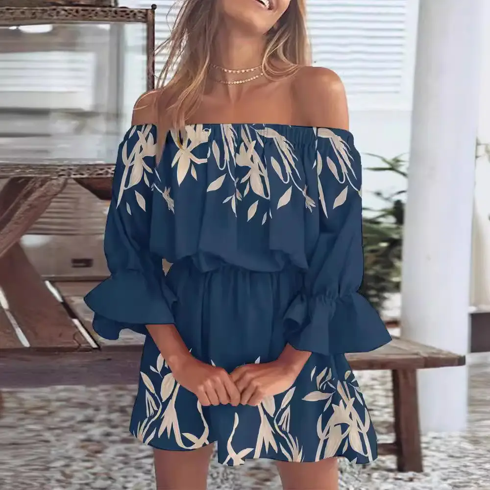 Women Off-Shoulder A-Line Dress Puff Sleeves Summer - Image 8