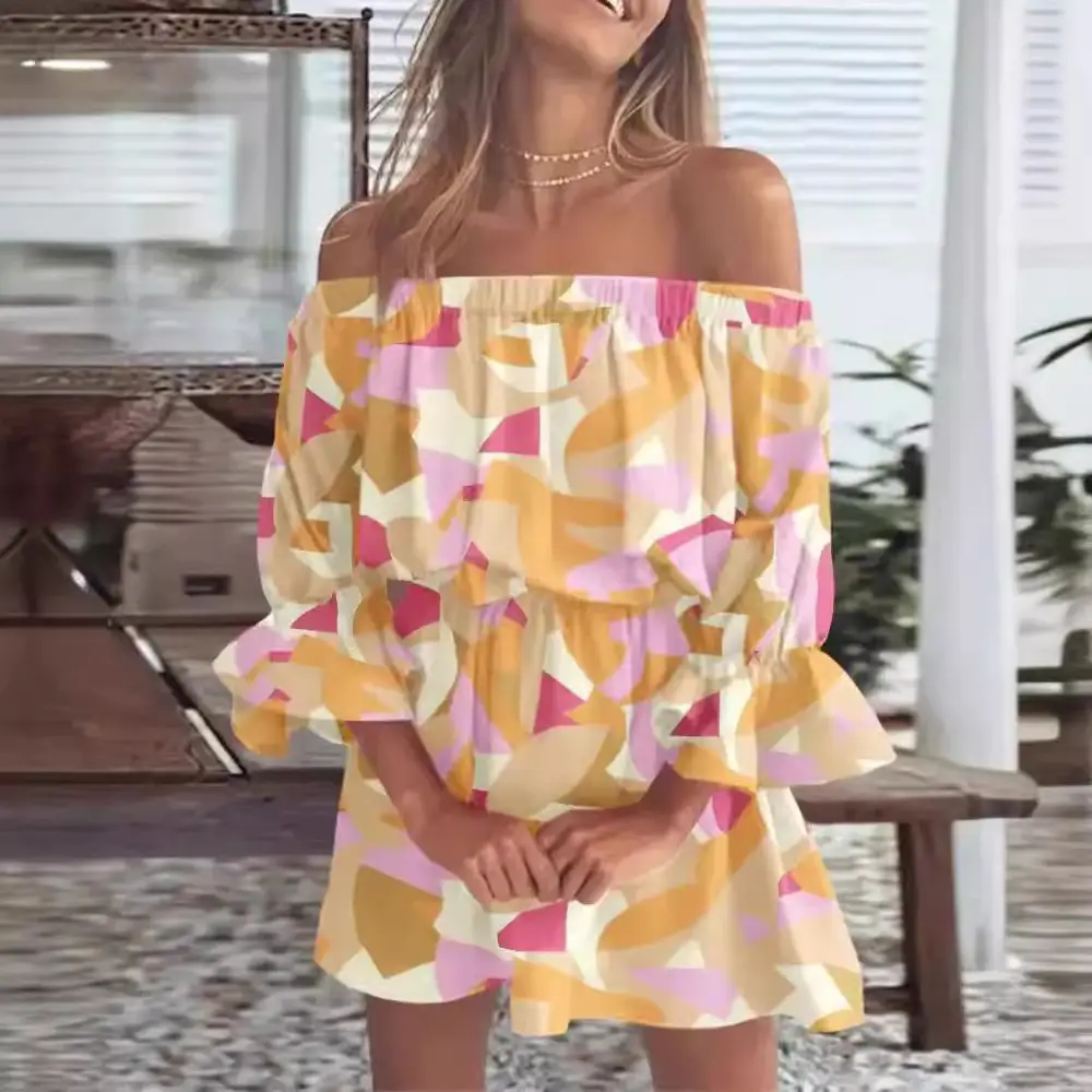 Women Off-Shoulder A-Line Dress Puff Sleeves Summer - Image 9