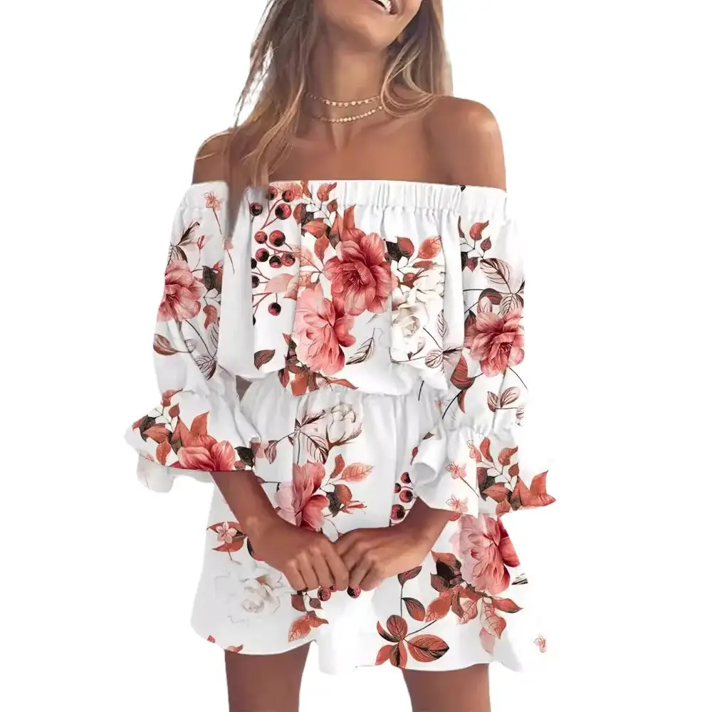 Women Off-Shoulder A-Line Dress Puff Sleeves Summer - Image 10