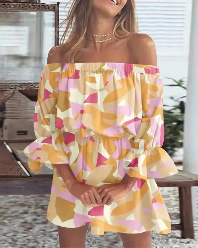 Women Off-Shoulder A-Line Dress Puff Sleeves Summer - Image 2