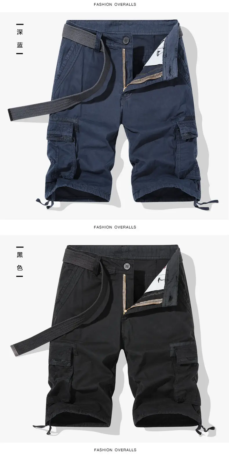 Men Navy Blue 2025 Cargo Shorts Wash Cotton Multi-Flap Pocket — feature 14