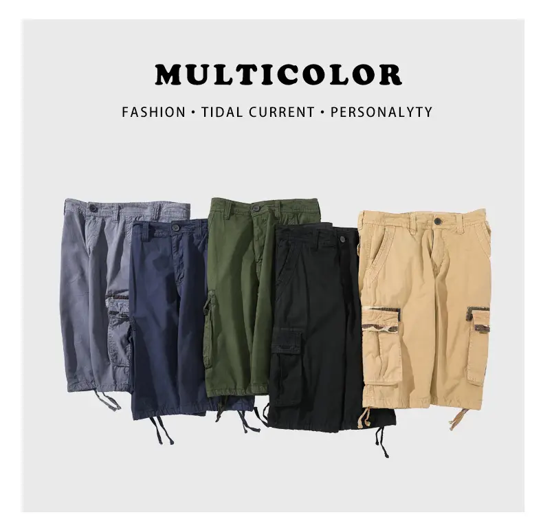 Men Navy Blue 2025 Cargo Shorts Wash Cotton Multi-Flap Pocket — feature 4