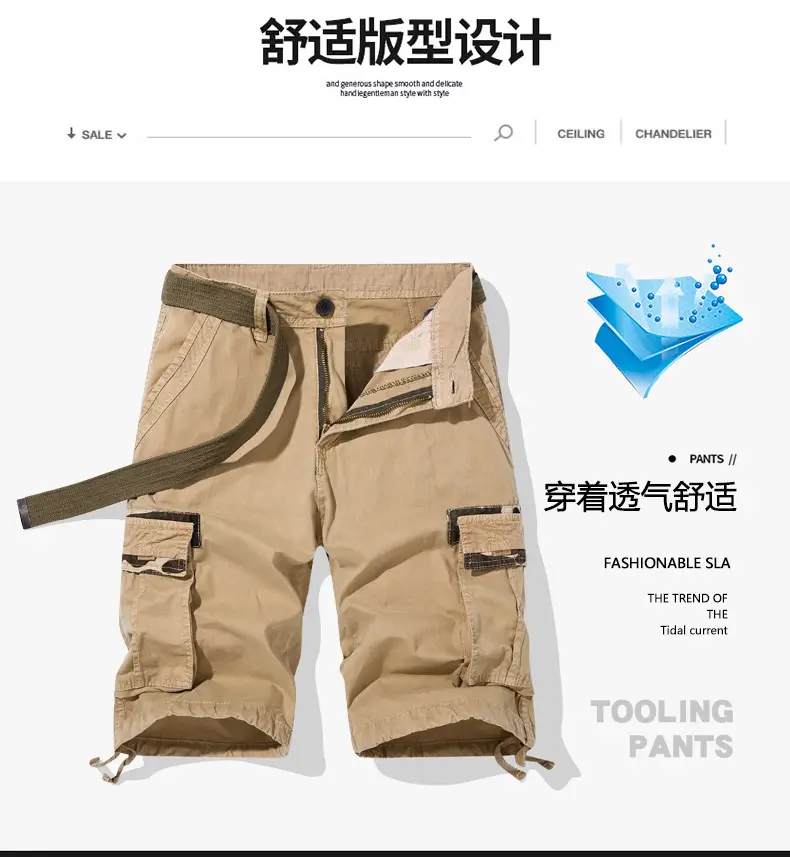 Men Navy Blue 2025 Cargo Shorts Wash Cotton Multi-Flap Pocket — feature 5