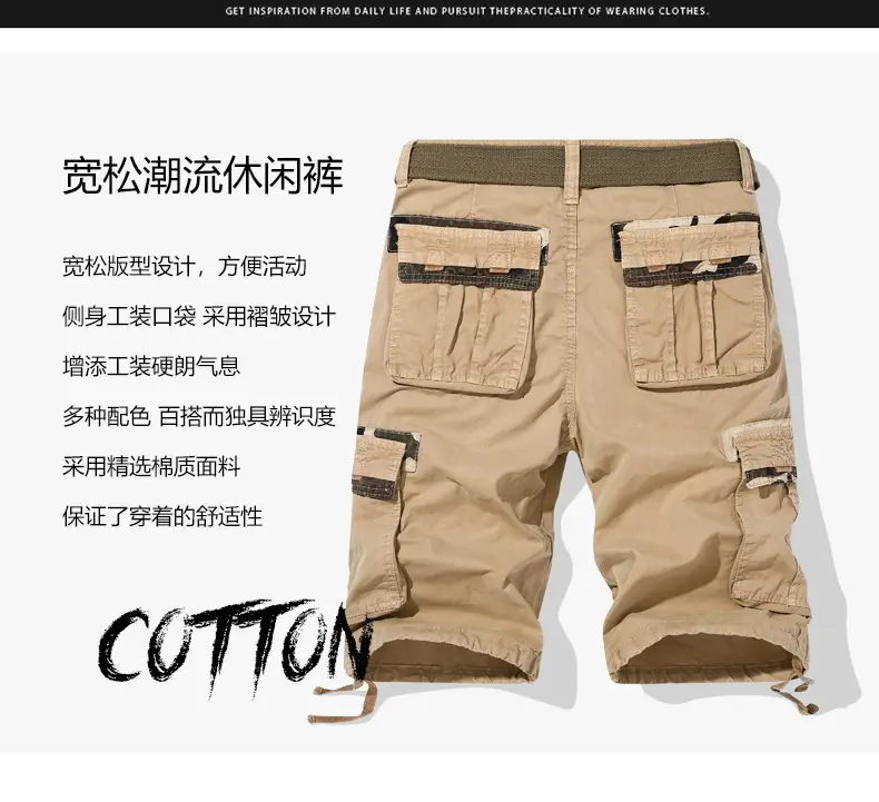 Men Navy Blue 2025 Cargo Shorts Wash Cotton Multi-Flap Pocket — feature 6