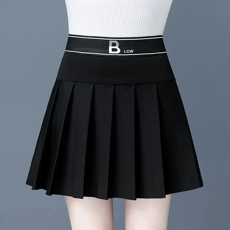 Black Pleated Skirt Women High Waist Slimming