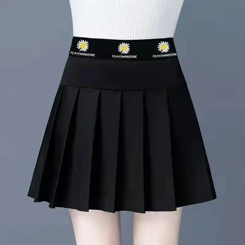 Black Pleated Skirt Women High Waist Slimming