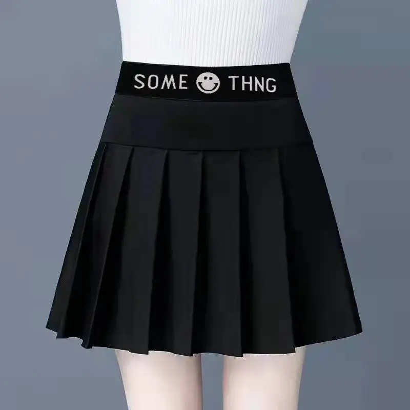 Black Pleated Skirt Women High Waist Slimming