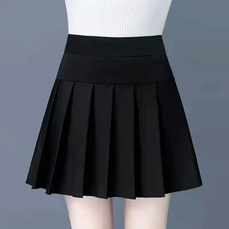 Black Pleated Skirt Women High Waist Slimming