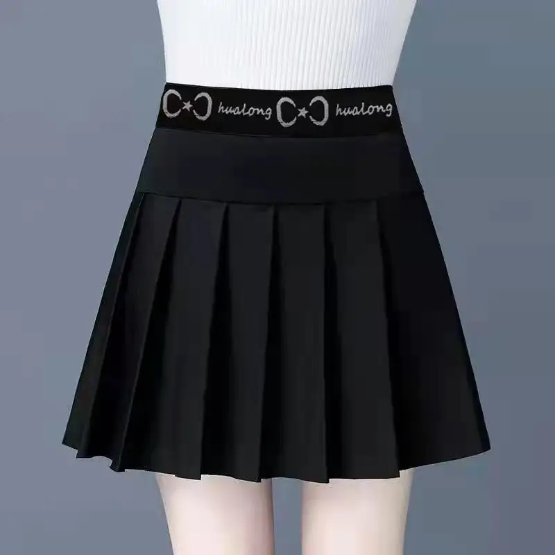 Black Pleated Skirt Women High Waist Slimming