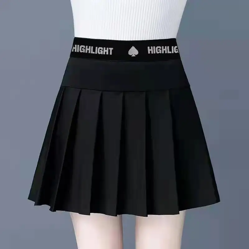 Black Pleated Skirt Women High Waist Slimming
