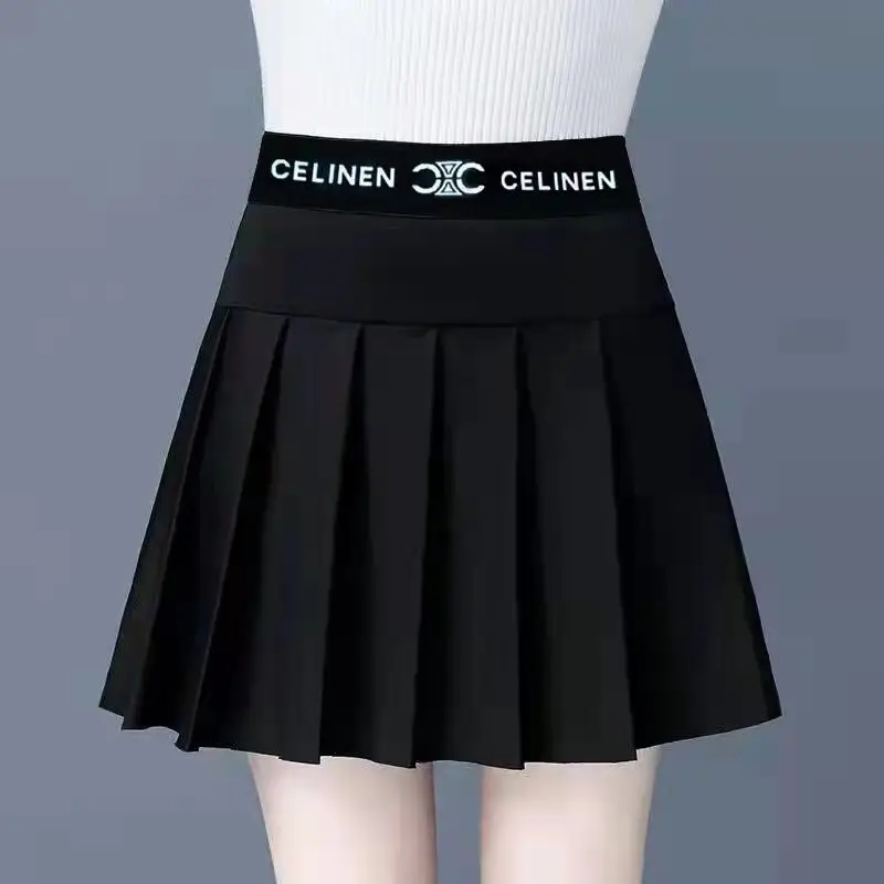 Black Pleated Skirt Women High Waist Slimming