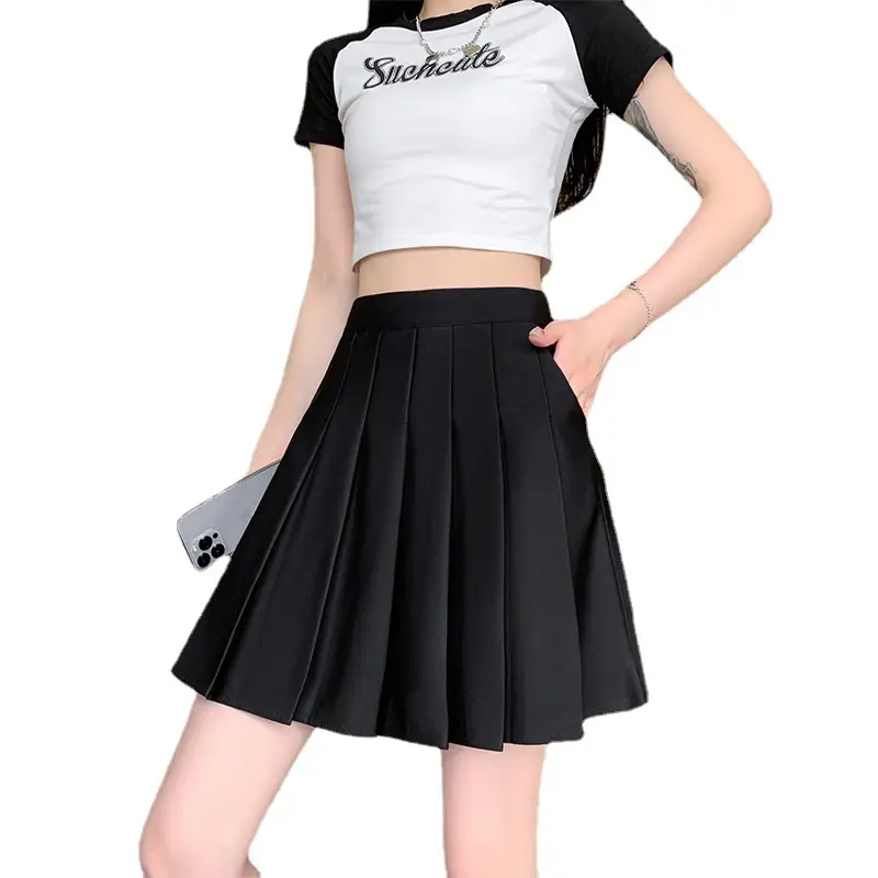 Women Pleated Skirt Black Summer 2026 Slimming College Style - Image 33
