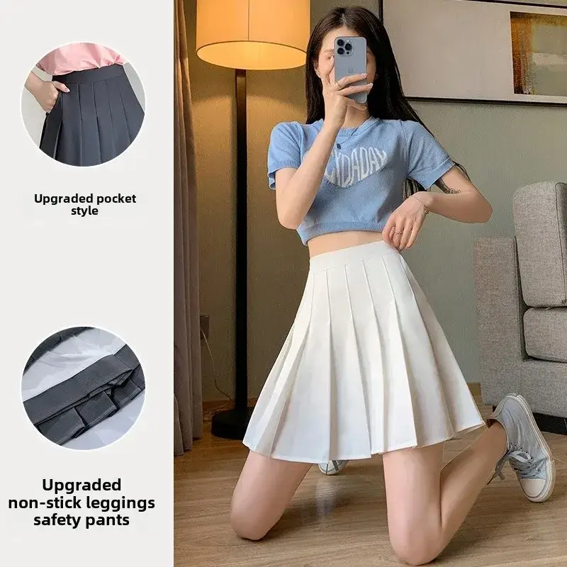 Women Pleated Skirt Black Summer 2026 Slimming College Style - Image 13